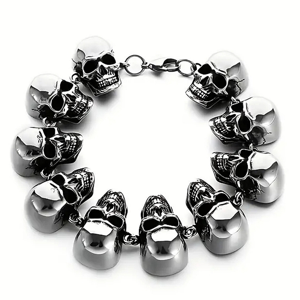 New! MEN'S 10 Skull Link Bracelet. 8"
